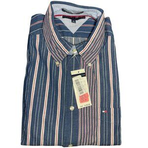 2X Tommy Hilfiger Red & Blue Striped Button‑Up Shirts – Size XL